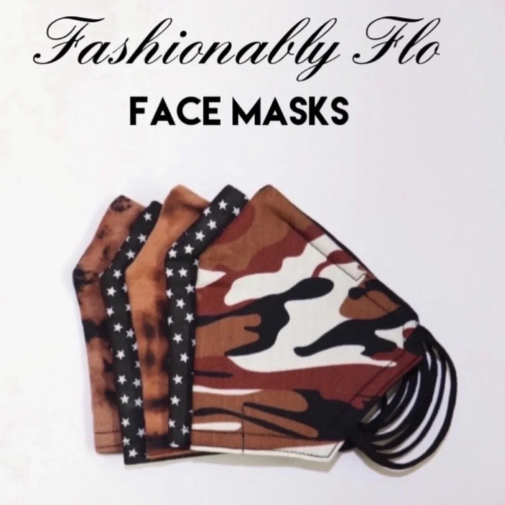 Reversible Face Mask black and white floral print 3 layer cotton fabric